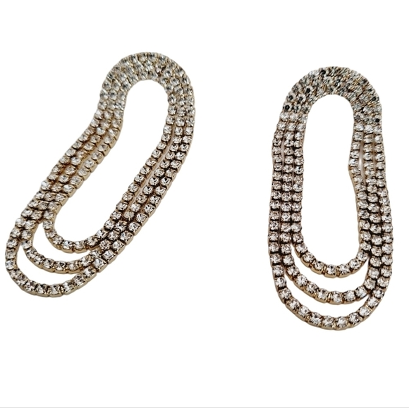 Gold Statement Earrings Chandelier rhinestone Formal long dangle sparkly 💖2/$30 - Picture 9 of 11